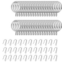 MODANU 50 Pack 1.18" Metal Curtain Rings with Eyelets, Compatible with Drapes, Pin Hooks for Window, Door, Shower (Silver)