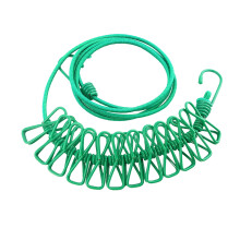 Portable Travel Clothesline with 12pcs Clips - Indoor & Outdoor Laundry Drying Line, Camping Accessory (Green)