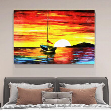 Affiche sur toile représentant un voilier au coucher du soleil, 20 x 30 cm, encadrée, décoration pour chambre et bureau, cadeau idéal pour une