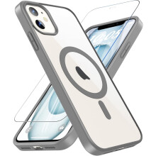BESINPO Magnetiskt Skal för iPhone11, Härdat Glas Skärmskydd, Kompatibelt med MagSafe, 360 Stötsäkert Militärklassat Skydd - Grå