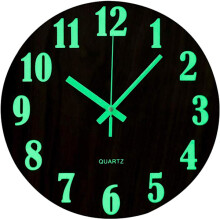 Horloge murale lumineuse de 30 cm (12 pouces) avec veilleuse silencieuse en bois, design Ro