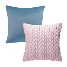Phantoscope Decorative Throw Pillow Set, Soft Silky Velvet & Quilt Striped Cushions 18"x18", Blue & Pink, for Sofa, Couch, Bedroom