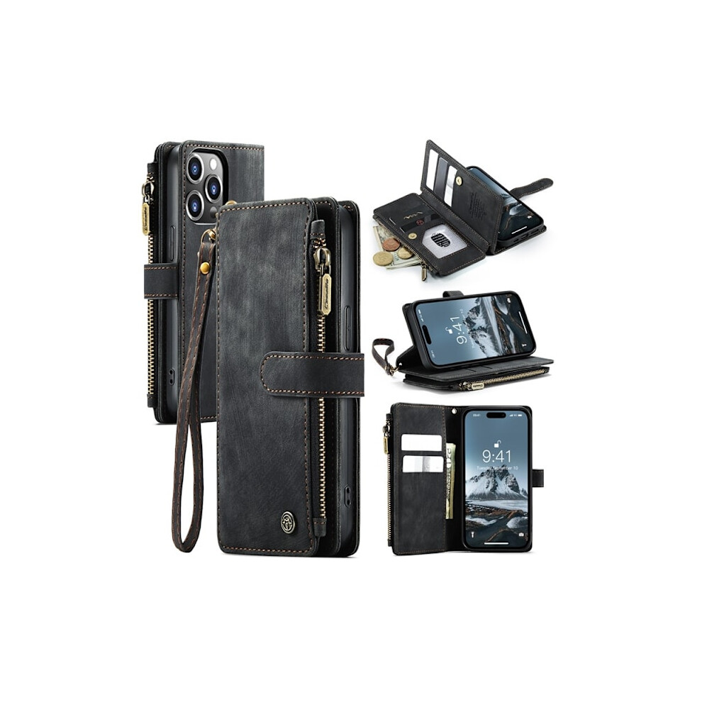 Caseme Compatible With Iphone 15 Pro Max Wallet Case C30 Zipper - Black 9110895283400