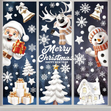 White Santa Claus Christmas Shopping Mall Shop Window Background Decoration Window Stickers, Window Films