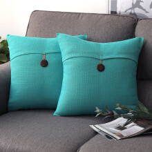 Phantoscope Farmhouse Button Series Outdoor Decorative Throw Pillow, 22" x 22", Water Green, 2 Pack