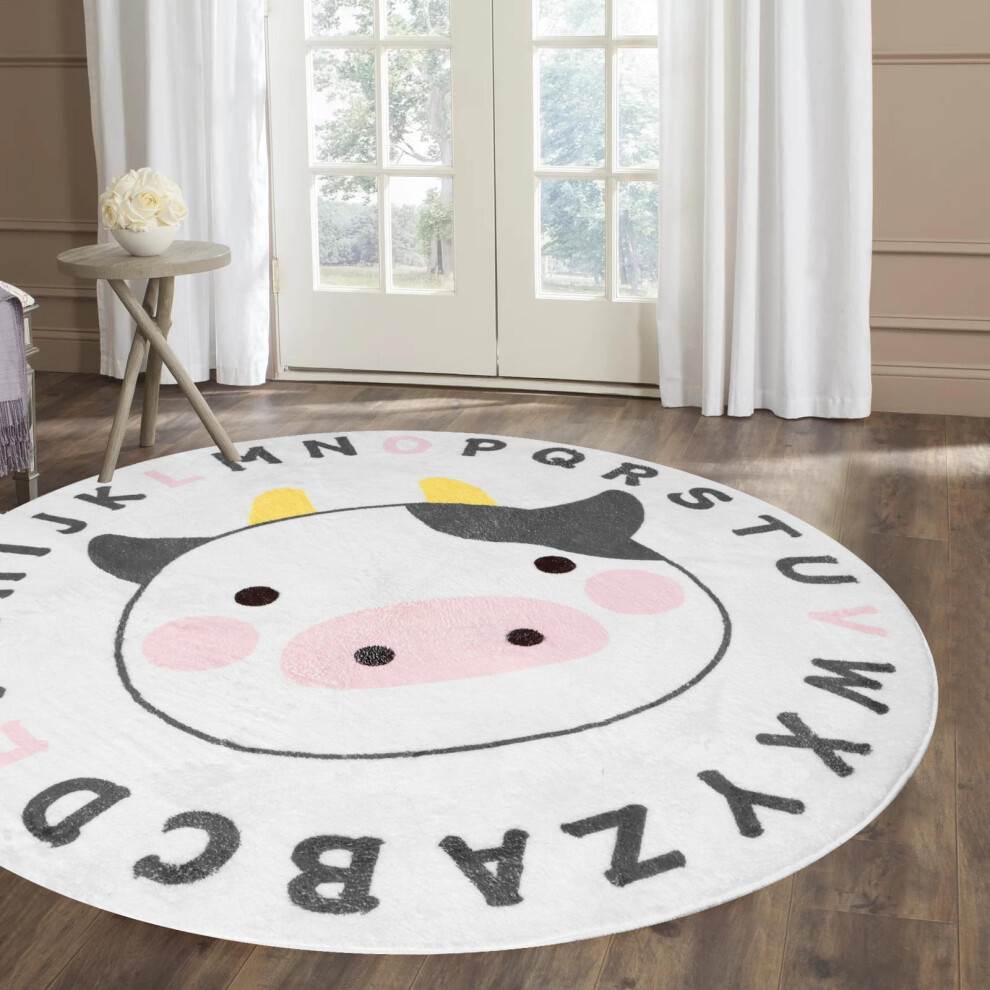 Kids Round Rug 47.2" Ultra-Soft Plush Playmat, Non-Slip Washable Crawling Blanket, Cartoon ABC Alphabet Floor Mat for Nursery Bedroom