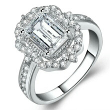 RSAMD Fashion Women Ring Rose Gold Filled Emerald Cut White Crystal Ring Size 6-10-Silver-8