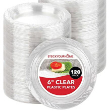 6-Inch Clear Plastic Dessert Plates (120 Pack) - Flexible Disposable Appetizer Plates for Parties & Catering, Crystal Clear