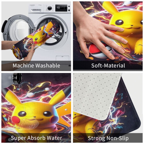 Πατάκι πόρτας Pikachu, αντιολισθητικό πλενόμενο χαλί για εσωτερικούς και 2