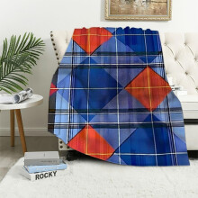 Plaid en flanelle à carreaux rouges et bleus, motif tartan diagonal, chaud et léger, idéal pour la chambre, le salon, le canapé ou le fauteuil,
