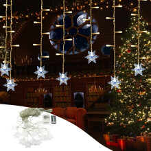 Weihnachts-Lichterkette 2024 mit Schneeflockenmotiv, 16 Schneeflocken, 80 Mini-LEDs, 3,5 m lange, warmweiße Lichterkette für festliche Dekorationen