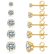 Cterwk 5 Pairs Cubic Zirconia Stud Earrings for Men Women Stainless Steel Round Stud Eearrings 2-6MM