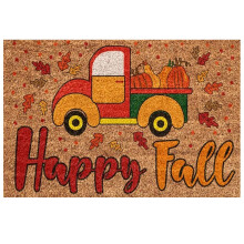 Tapis de porte « Joyeux automne », motif feuilles d'automne et citrouilles, tapis d'intérieur/extérieur pour porte d'entrée, cuisine,