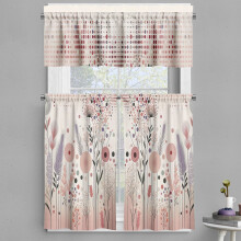 Ensemble de 3 pièces Ambesonne : cantonnière et rideau pastel, motif à pois botaniques pastel, 140 x 61 cm, coloris lilas rose poudré et coquille