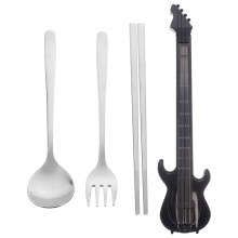 Ensemble de couverts Eease1 (cuillère, baguettes et fourchette) pour le déjeuner, dans une boîte en forme de guitare portable. Ustensiles de