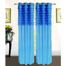 Rideau à volants plissé Katy, œillets, 213 cm de long - Bleu clair