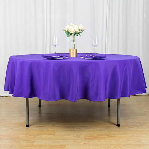 BalsaCircle 90" Μωβ Στρογγυλό Τραπεζομάντιλο Premium Polyester, Λευκά Είδη Τραπεζιού Γάμου