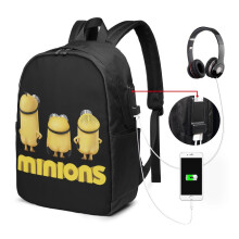 Minions rese-laptopryggsäck, antislim och hållbar bärbar datorryggsäck med USB-laddningsport, datorväska för universitet och skola för män