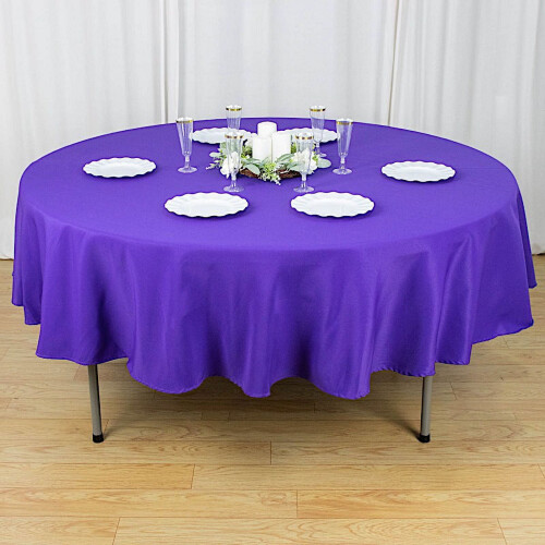 BalsaCircle 90" Μωβ Στρογγυλό Τραπεζομάντιλο Premium Polyester, Λευκά Είδη Τραπεζιού Γάμου 2