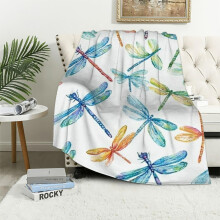 Dragonfly Fleece Throw Blanket 40x50in, Soft Plush Sherpa Blanket for Bed Sofa, Gifts for Women, Girls, Boys, White Teal Animal Design