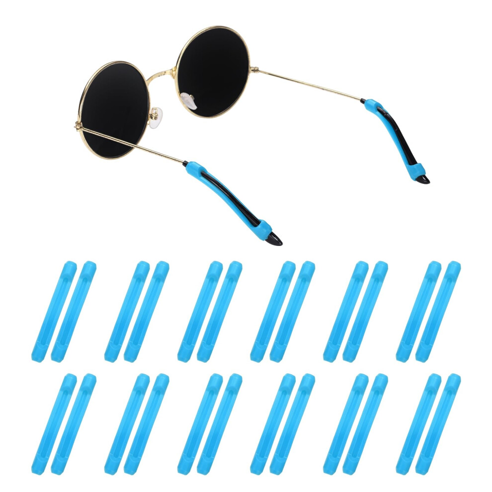 Blue Silicone Glasses Temple Tips Antislip Eyeglass Retainer Sleeves Comfort Ear Grips 12 Pairs