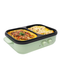 Electric Hot Pot with Grill, 2 in 1 NonStick Combo with Dual Temperature Control for BBQ and Hotpot