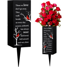 Metal Cemetery Vase with Spike, Weatherproof Grave Flower Holder, Cardinal Memorial Decoration 3.1x7.9 Inch
