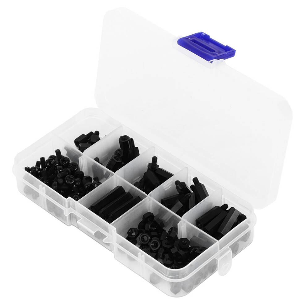 180Pcs M3 Nylon Screw Nut Standoff Assortment Kit, Black 4631382732225
