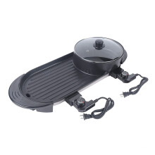 2in1 Electric Hot Pot and Grill with Dual Cooking Zones, Nonstick Surface, Glass Lid, Oil Tray