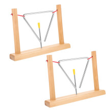Triangle Percussion Instrument with Wooden Stand and Striker, Durable Metal, Clear Resonant Tone