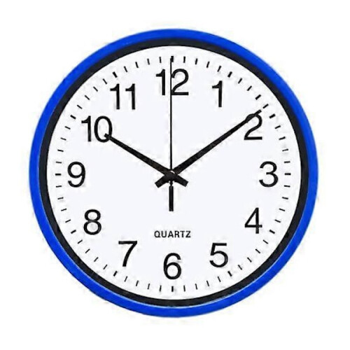 Silent wall clock without ticking sound, large number, round clock blue