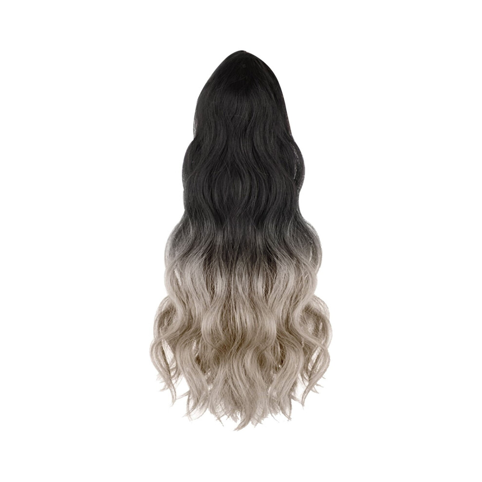 Long Brown Gradient Light Gold Clip Curled Ponytail High Temperature Silk Ponytail Women's Wig