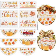 12pcs Autumn Pumpkin Stencil 12inch, compatible with Wood, Maple Leaves Templates for DIY Painting, Free Paint Brush, Thanksgiving Decor