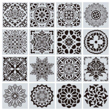 16 Pcs 6x6 Inch Reusable Stencils Set for Floor, Wall Tile, Fabric, Furniture, Mandala Painting Art, DIY Rock Projects