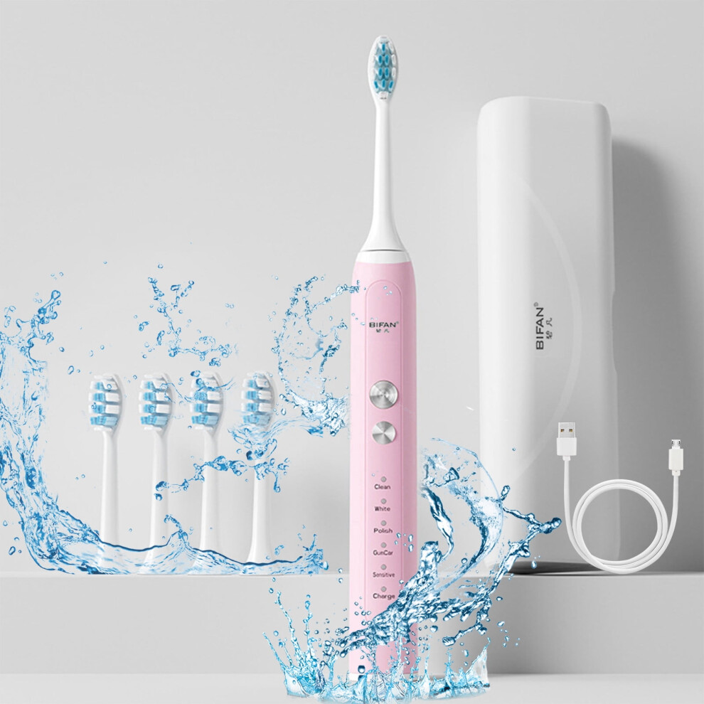 Kiplyki New Arrivals USB Charging Electric Toothbrush, Electric Toothbrush With 4 Brush Heads, Smart 5-ModesTimer Electric Toothbrush IPX7