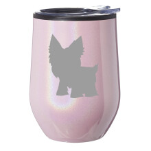 Verre à vin sans pied, tasse de voyage à café avec couvercle, cadeau Yorkie (paillettes roses)
