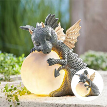 Statue de dragon de jardin KQJQS, sculpture de dinosaure en résine pour extérieur - Adorable statue de dragon de jardin avec lumières LED pour la