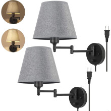 Lot de 2 appliques murales à bras articulé avec abat-jour gris