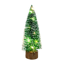 Mini Artificial Christmas Tree with LED Lights, Pre-lit Bottle Brush Tree on Wooden Base, Small Desktop Xmas Decor
