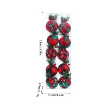 Lot de 10 boules de Noël suspendues de 5 cm, en lin rouge et vert recouvert d'aiguilles de pin. Décoration à suspendre.