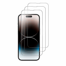 Kompatibel med iPhone 15Pro skärmskydd, 3-pack, härdat glas, 2.5D böjda kanter, heltäckande, militärklassad, reptålig