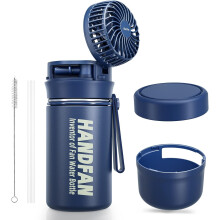 Gourde enfant de 350 ml avec mini-ventilateur et paille, batterie 2600 mAh, garde l'eau fraîche pendant 6 heures, acier inoxydable, restez au frais