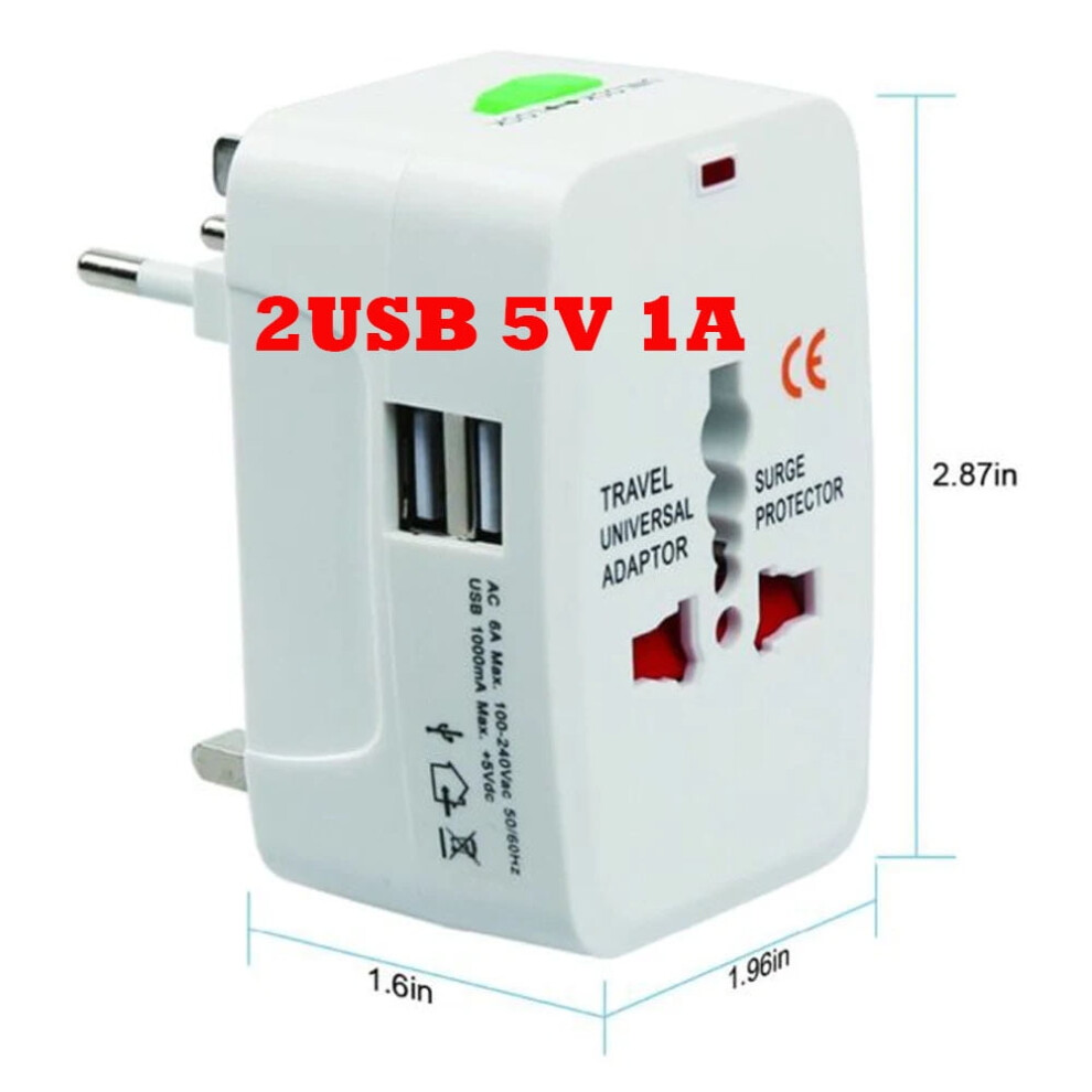 Universal 1A 2.1A Dual Usb Travel Adapter Plug Eu Us Au Uk Multifunction Convert Plug Adaptor Fused 2 Usb Charger White/Black 9425574890733