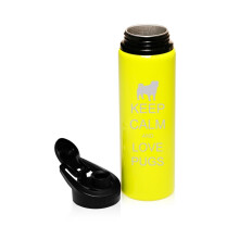 25oz alumiininen urheiluvesipullo, Keep Calm And Love Pugs (keltainen)