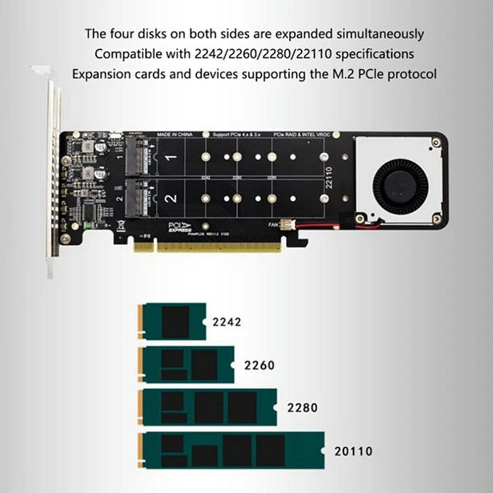 For Double-Sided 4-Disk Nvme Raid Pci-E X16 Split Card Pci-E X16 To M.2 M-Key Nvme X4ssd Raid Expansion Card Adapter 9083649069776