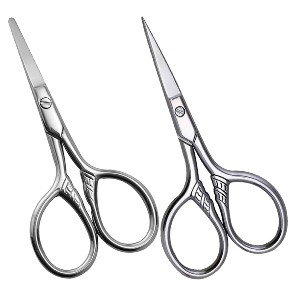 2Pcs Cosmetic Scissors Small Eyebrow Scissors Beard Trimming Tools Stainless Steel Grooming Scissors
