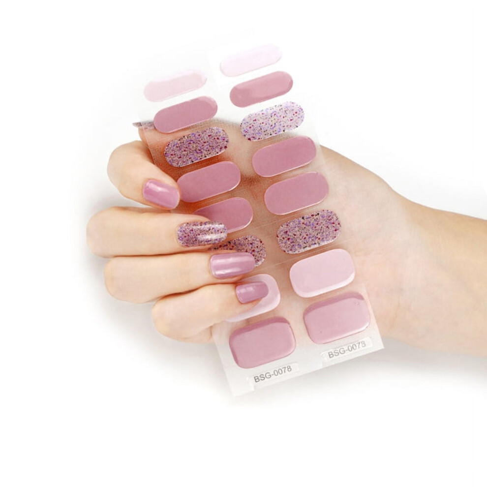 16Pcs Adhesive Full Wrap Gel Nail Stickers Semi Cured Gel Nail Polish Strips
