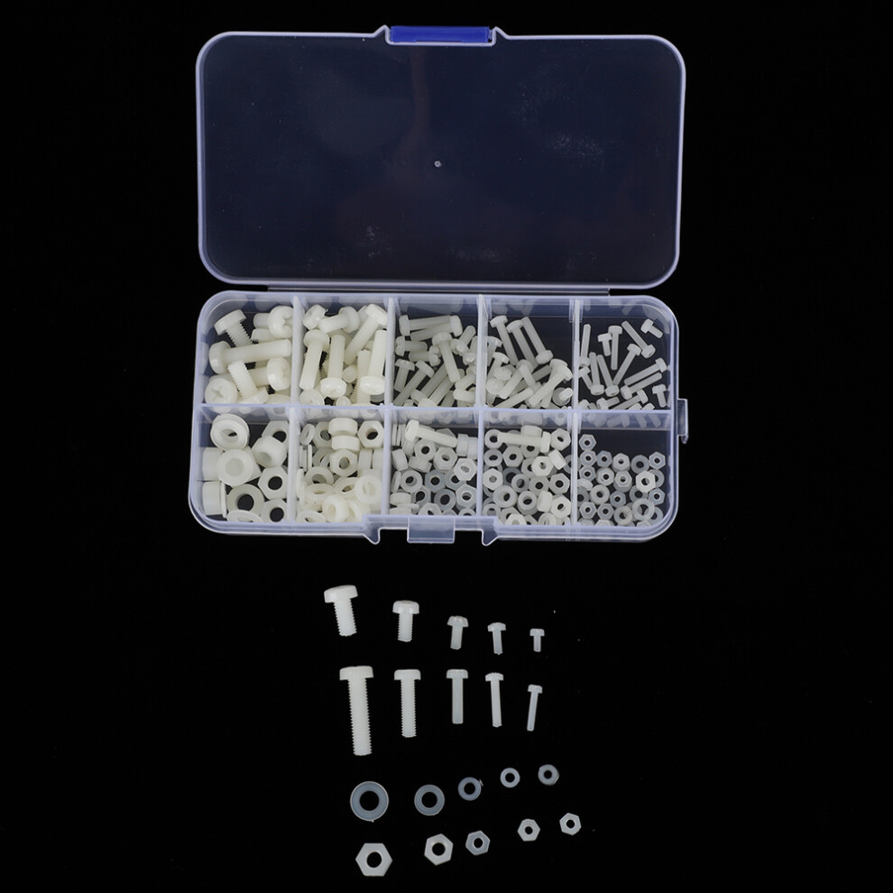 270Pcs Nylon Fasteners Kit M2/M2.5/M3/M4/M5 White Assortment 8771382734228