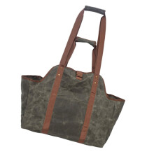 Firewood Carrier Bag Waxed Canvas Large Capacity Water Resistant Tote for Fireplace and Stove