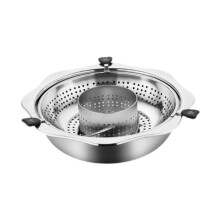 Hot Pot Cooker 34cm Stainless Steel Rotating Shabu Shabu with Dual Soup Divider for Restaurant Home
